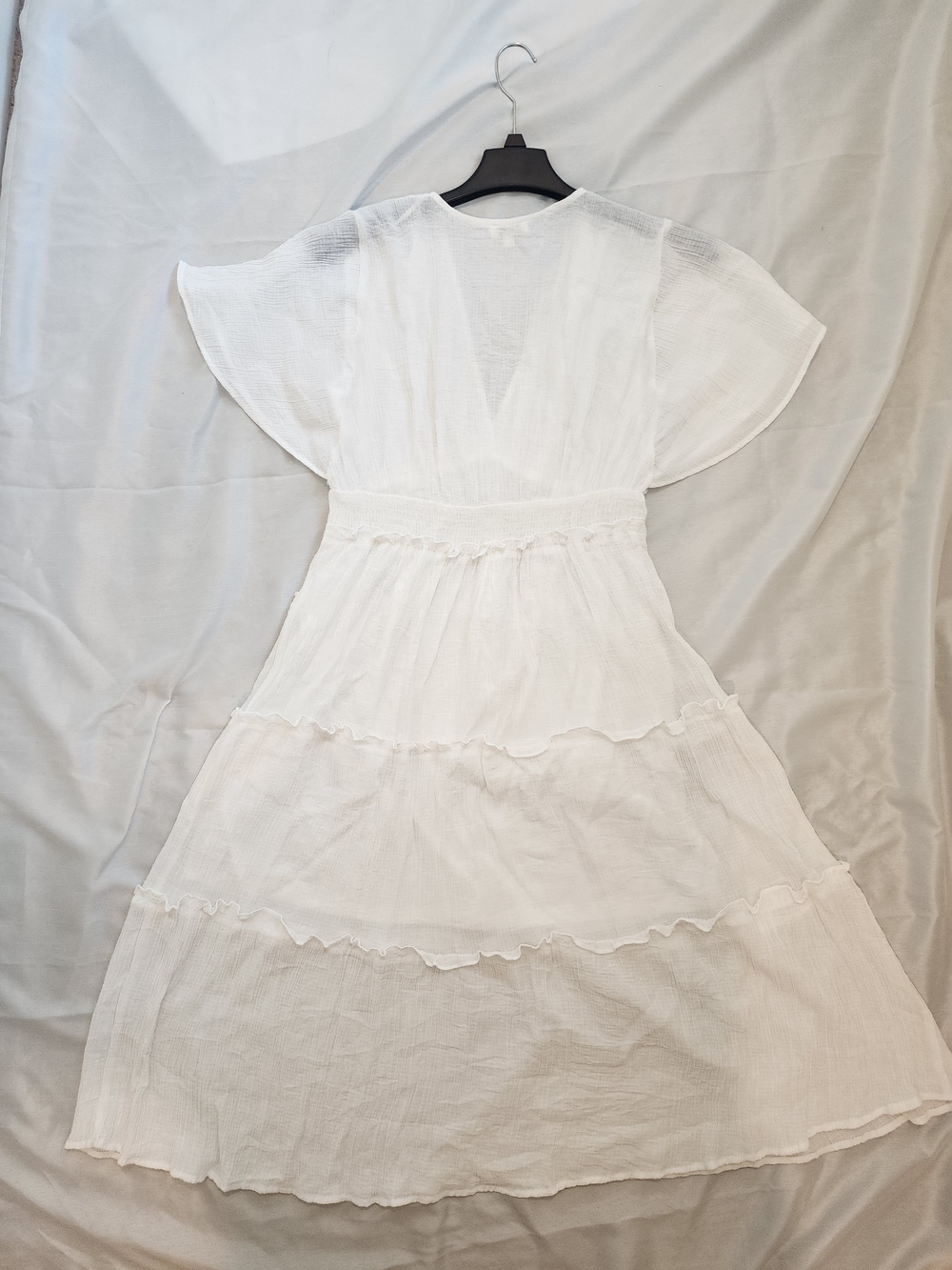 Umgee White Gauzy V-Neck Tiered Dress - Picture 5 of 7